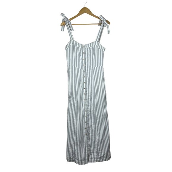 Faherty Tie Strap Organic Cotton Stripe Midi Dress Womens Size S Pockets Capsule - Picture 2 of 8